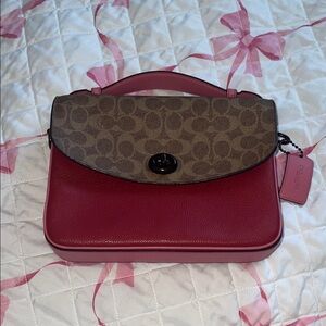 Coach Cassie signature blocking tan red apple